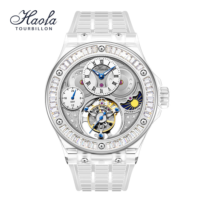 Haofa Crystal Case Skeleton Tourbillon GMT Watch 2101