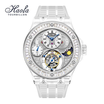 Haofa Crystal Case Skeleton Tourbillon GMT Watch 2101