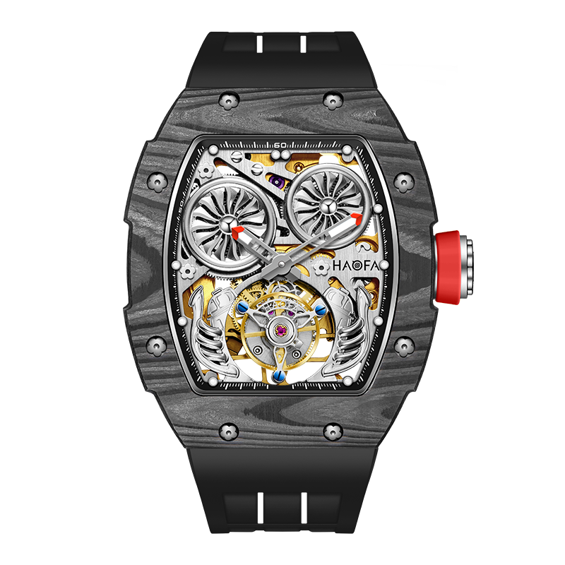 HAOFA Automatic Tourbillon double barrels Movement 72 hours power NTPT(carbon fiber）bezel  Titanium magnesium case 1922