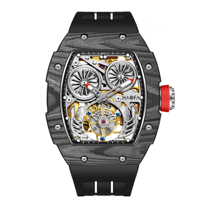 HAOFA Automatic Tourbillon double barrels Movement 72 hours power NTPT(carbon fiber）bezel  Titanium magnesium case 1922