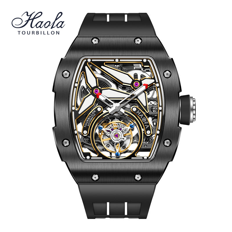 HAOFA Ceramics Bezel Automatic Tourbillon 1901-2 Double Spring Watch Free-sprung Balance