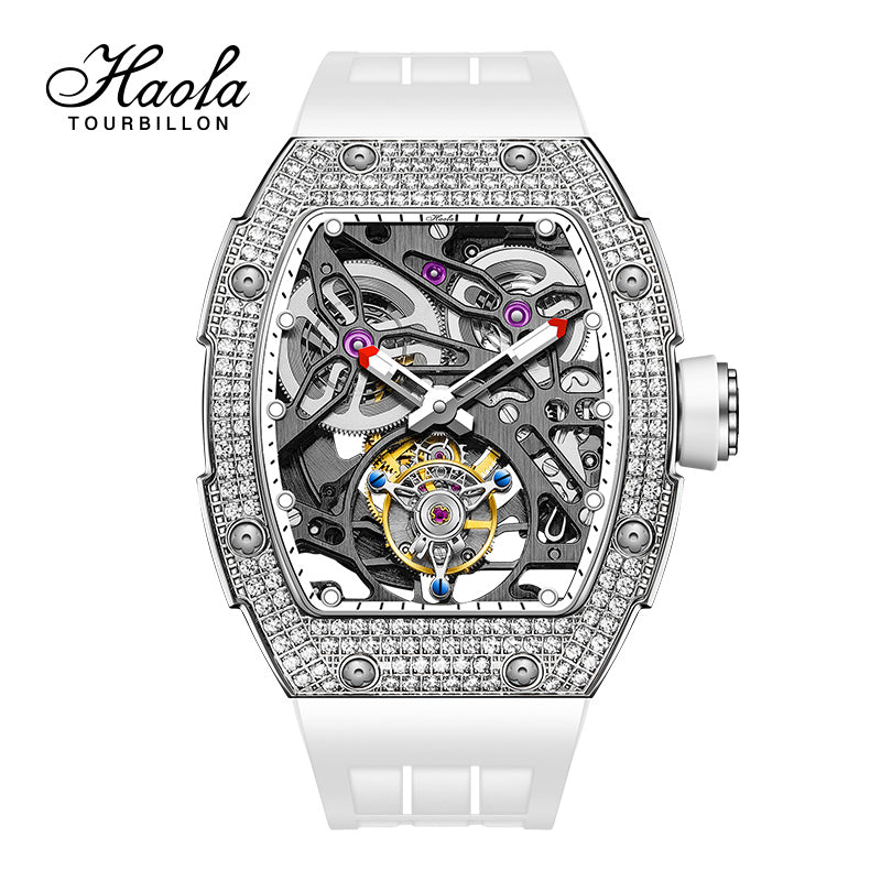 HAOFA 1901-1S Automatic Tourbillon Double Spring 72 Hours power Free-sprung Balance Wathces Crystal Bezel