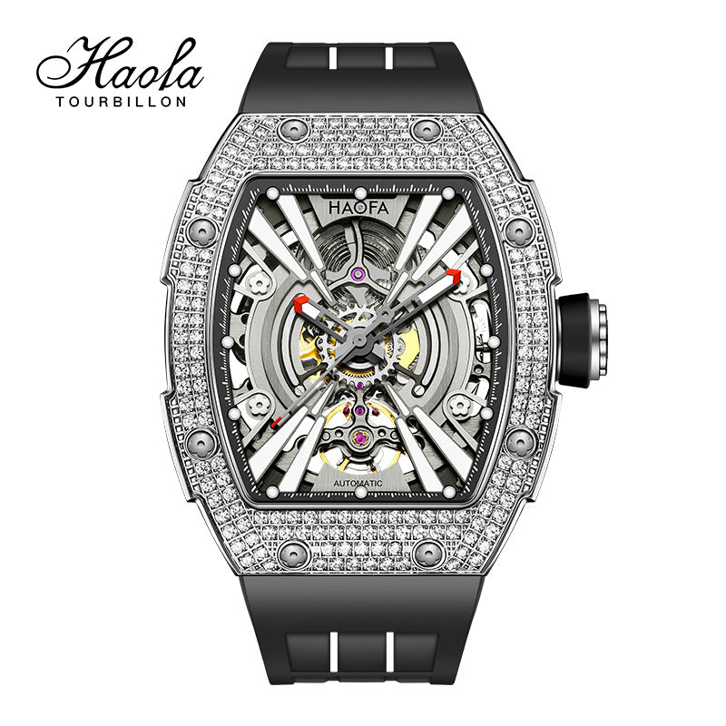 HAOFA Men Automatic Movement Crystal bezel rubber strap 80 hours power 1907S