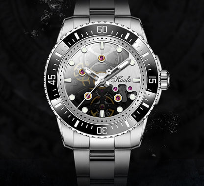 HAOFA Sport ceramic bezel automatic watches waterproof transparent Skeleton Movement