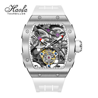 Haofa 1908 Automatic Tourbillon Double Spring 72 Hours power free sprung  balance wheel Wathces rubber strap Sapphire Crystal