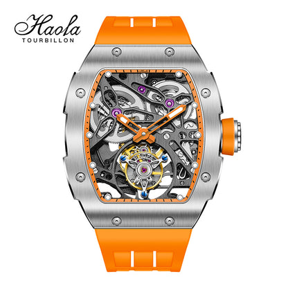 Haofa 1908 Automatic Tourbillon Double Spring 72 Hours power free sprung  balance wheel Wathces rubber strap Sapphire Crystal