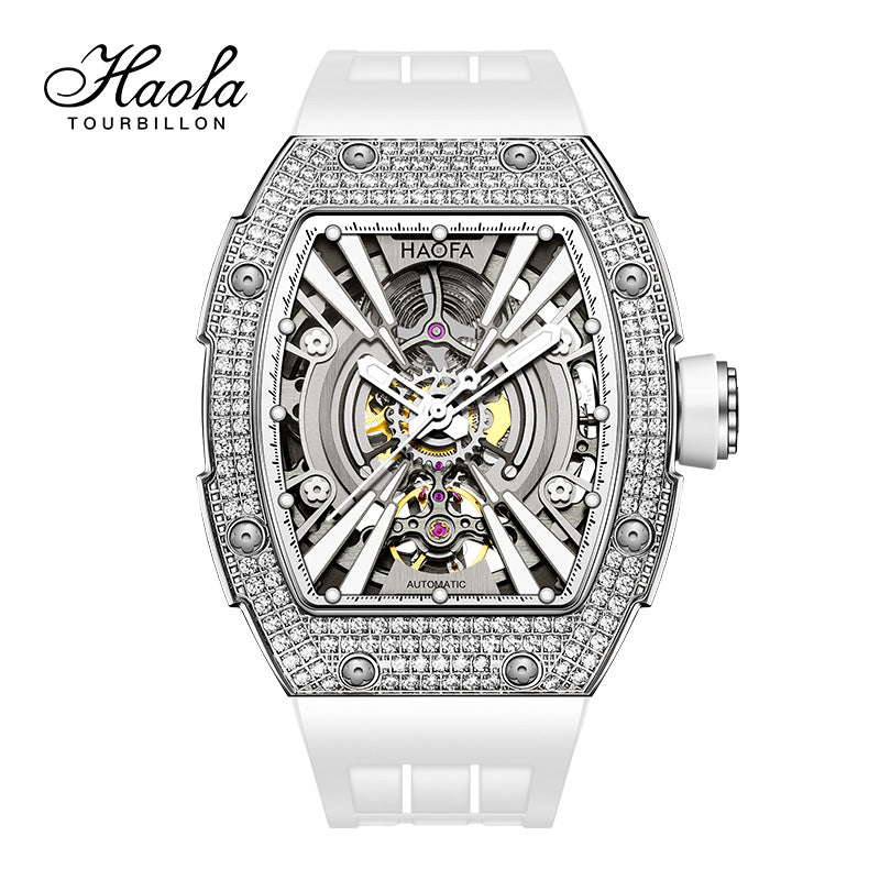 HAOFA Men Automatic Movement Crystal bezel rubber strap 80 hours power 1907S