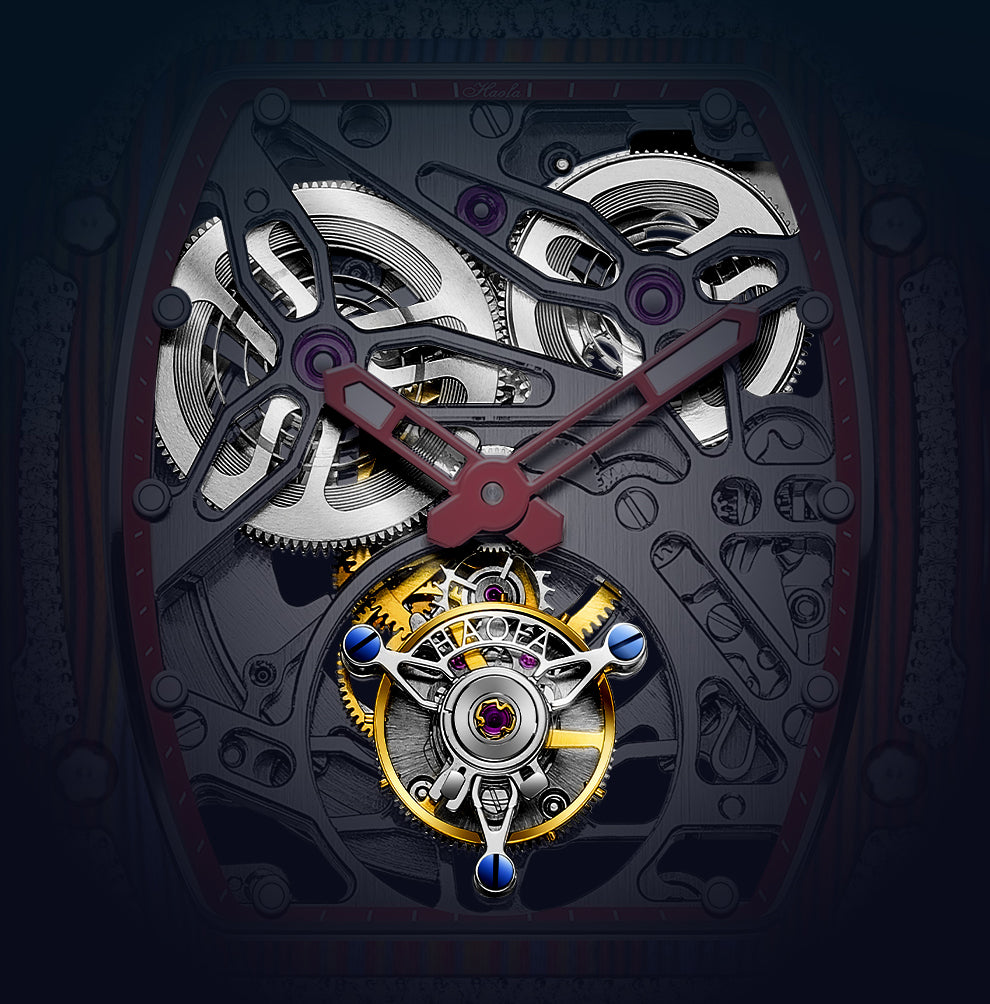 HAOFA Carbon Fiber and Crystal Bezel Automatic Tourbillon Movement 1901-3  Free-sprung  balance