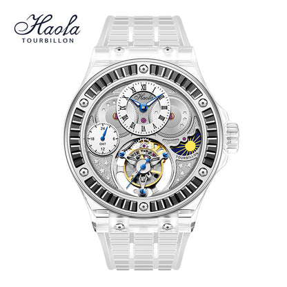 Haofa Crystal Case Skeleton Tourbillon GMT Watch 2101