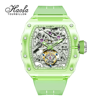 HAOFA K9 Color CRYSTAL CASE SKELETON Automatic TOURBILLON double barrel WATCH 2201-1