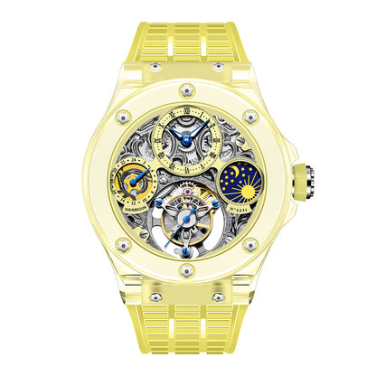 Haofa K9 Crystal Case Skeleton Tourbillon GMT Watch 2231