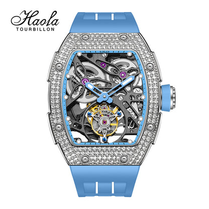 HAOFA 1901-1S Automatic Tourbillon Double Spring 72 Hours power Free-sprung Balance Wathces Crystal Bezel