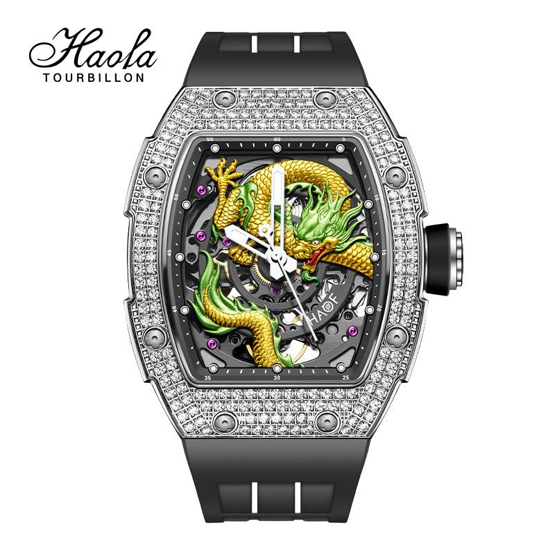 HAOFA Model 1968S Crystal Bezel 3D Dragon Automatic watch