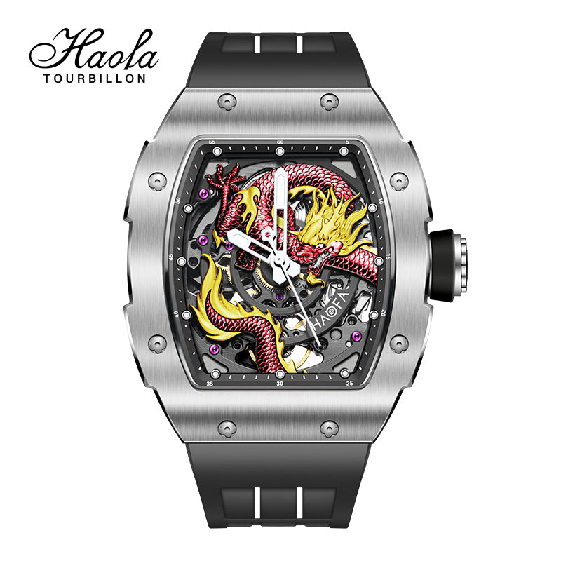 HAOFA 1968A 3D Dragon Automatic 80 Hours Power Stainless Steel 50M Waterproof Sapphire Crystal