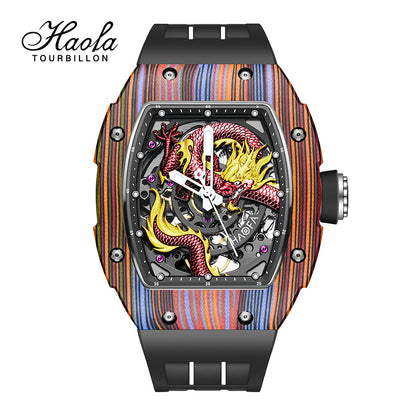 HAOFA 3D Dragon Carbon Fiber 80 hours power 28800/hz Automatic Watches 1968N