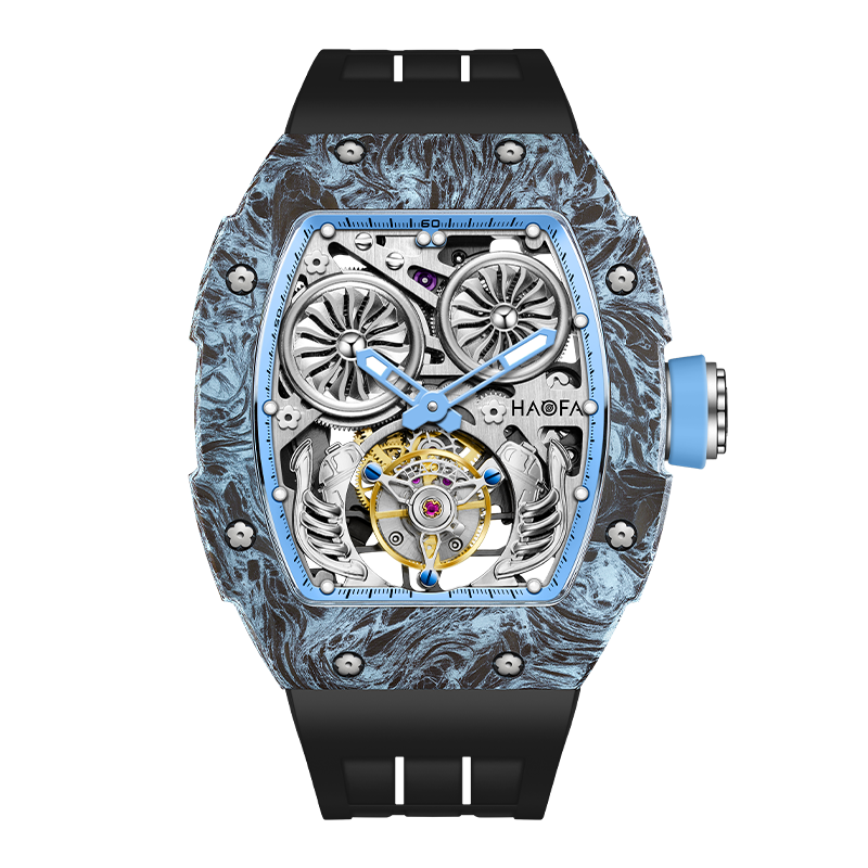 HAOFA Automatic Tourbillon double barrels Movement 72 hours power NTPT(carbon fiber）bezel  Titanium magnesium case 1922