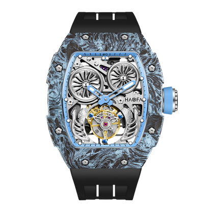 HAOFA Automatic Tourbillon double barrels Movement 72 hours power NTPT(carbon fiber）bezel  Titanium magnesium case 1922