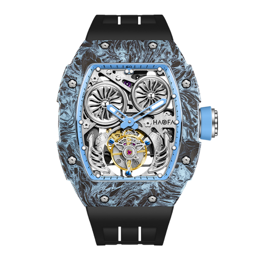 HAOFA Automatic Tourbillon double barrels Movement 72 hours power NTPT(carbon fiber）bezel  Titanium magnesium case 1922