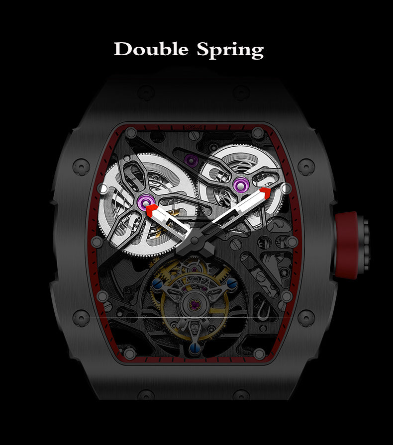 Haofa 1908 Automatic Tourbillon Double Spring 72 Hours power free sprung  balance wheel Wathces rubber strap Sapphire Crystal