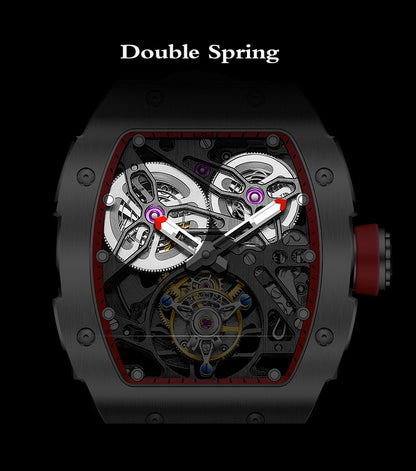 Haofa 1908 Automatic Tourbillon Double Spring 72 Hours power free sprung  balance wheel Wathces rubber strap Sapphire Crystal