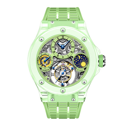 Haofa K9 Crystal Case Skeleton Tourbillon GMT Watch 2231