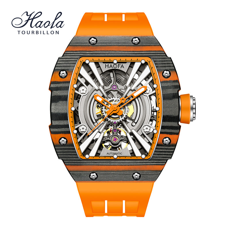 Haofa 1906 double Carbon Fiber Mechanical Watch 80 Hours power Skeleton