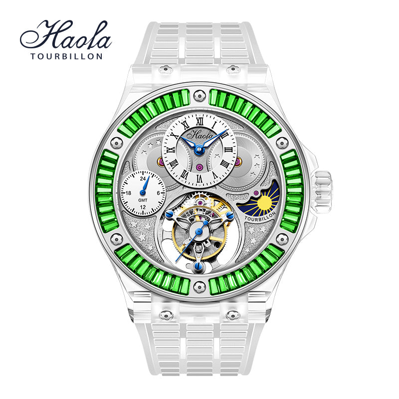 Haofa Crystal Case Skeleton Tourbillon GMT Watch 2101