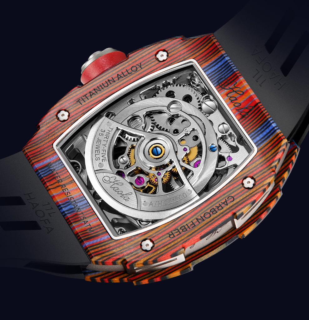 HAOFA Carbon Fiber and Crystal Bezel Automatic Tourbillon Movement 1901-3  Free-sprung  balance