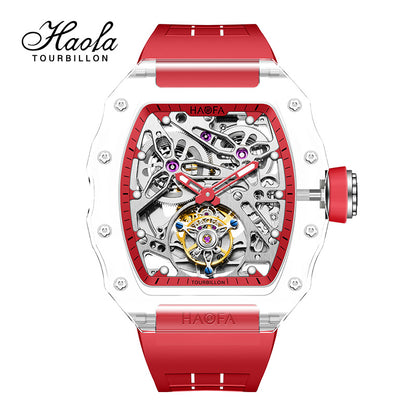 HAOFA High hardness CRYSTAL CASE SKELETON Automatic TOURBILLON double barrel WATCH 2201