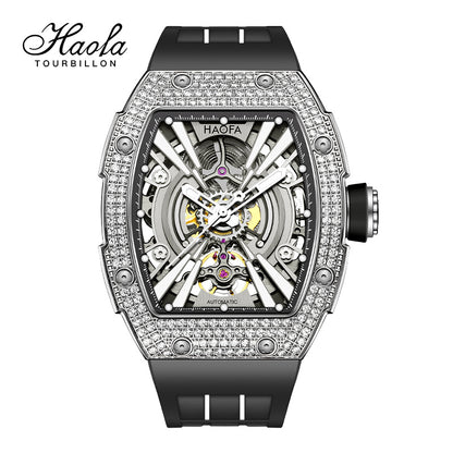 HAOFA Men Automatic Movement Crystal bezel rubber strap 80 hours power 1907S