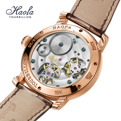 HAOFA Luxury 18K Gold Double Tourbillon Movement real Diamond Karat Watch K002