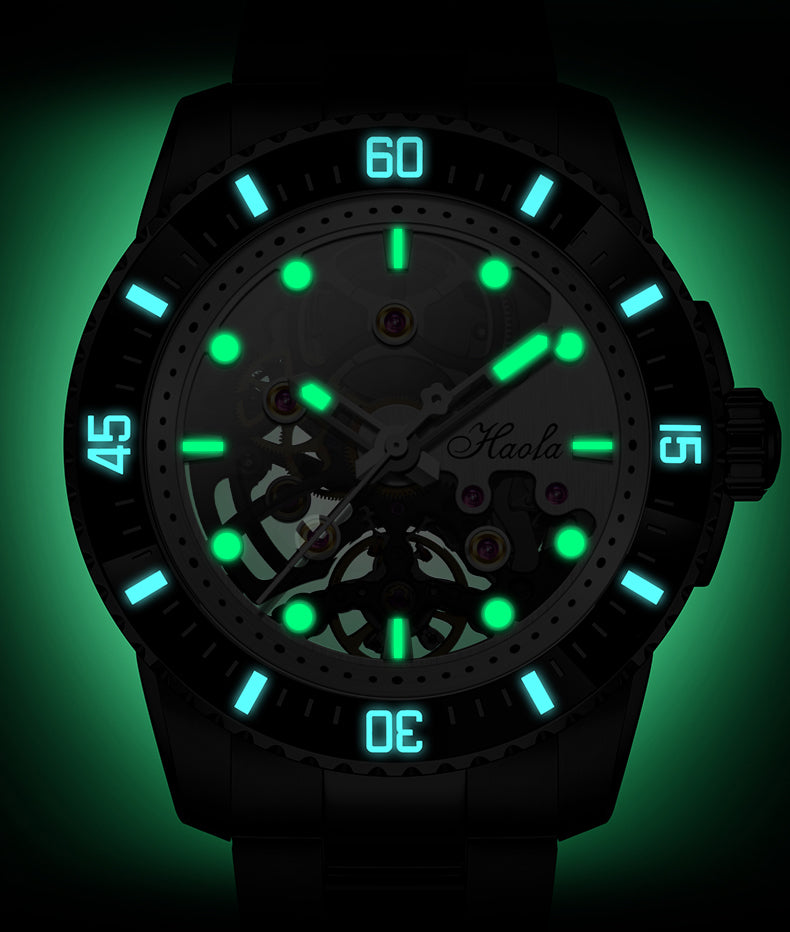 HAOFA Sport ceramic bezel automatic watches waterproof transparent Skeleton Movement