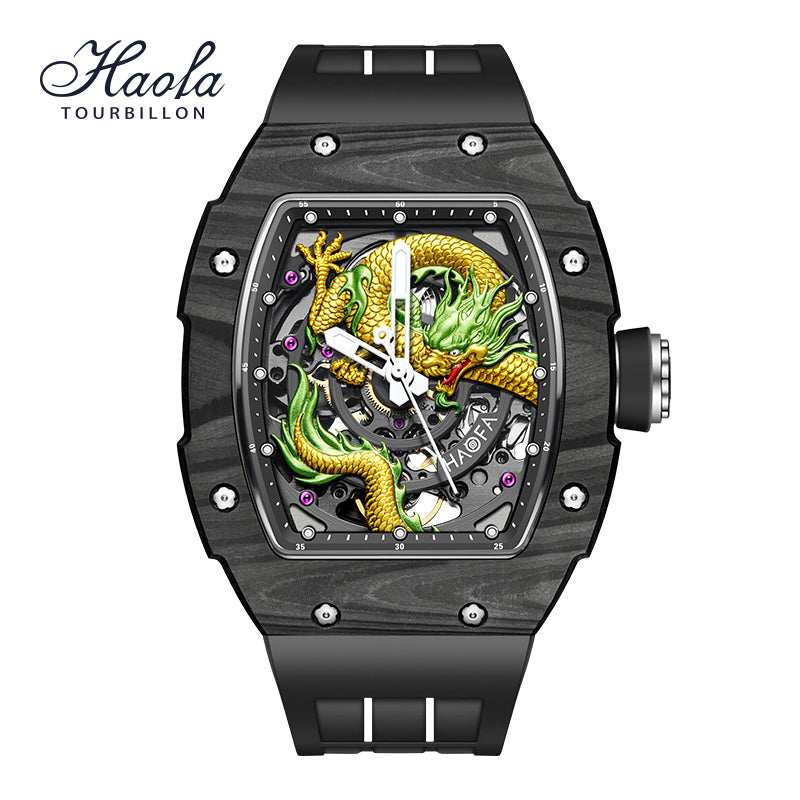 HAOFA 3D Dragon Carbon Fiber 80 hours power 28800/hz Automatic Watches 1968N