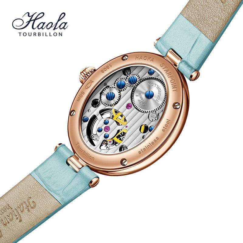 Haofa 2118 women lady Tourbillon watches Pearl dial mechanical watches  Luxury Sapphire oval  tourbillon movement