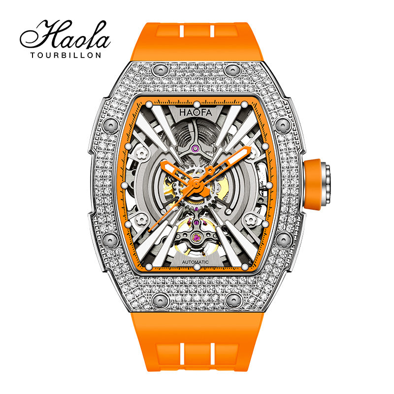 HAOFA Men Automatic Movement Crystal bezel rubber strap 80 hours power –  HAOFA Tourbillon Official Store