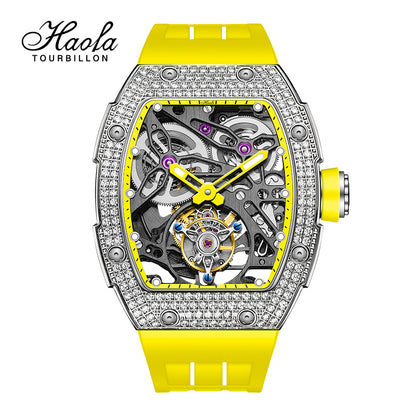 HAOFA 1901-1S Automatic Tourbillon Double Spring 72 Hours power Free-sprung Balance Wathces Crystal Bezel