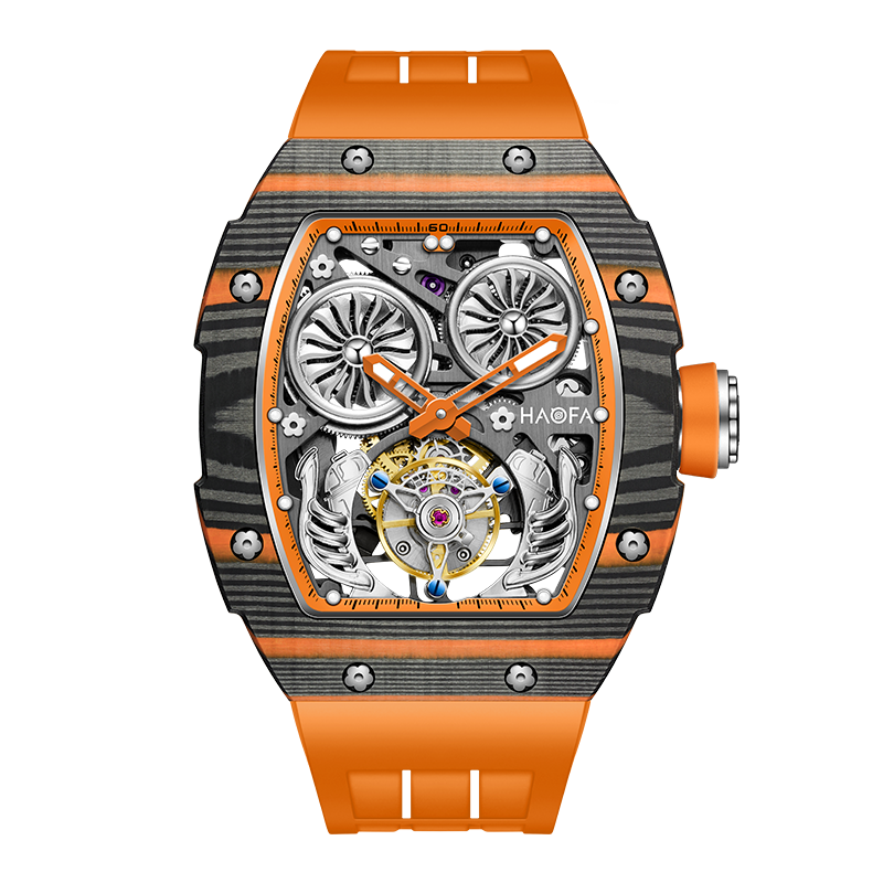 HAOFA Automatic Tourbillon double barrels Movement 72 hours power NTPT(carbon fiber）bezel  Titanium magnesium case 1922