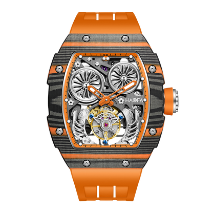 HAOFA Automatic Tourbillon double barrels Movement 72 hours power NTPT(carbon fiber）bezel  Titanium magnesium case 1922