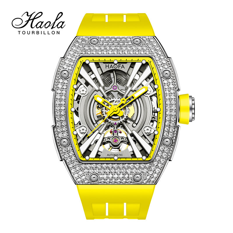 HAOFA Men Automatic Movement Crystal bezel rubber strap 80 hours power 1907S