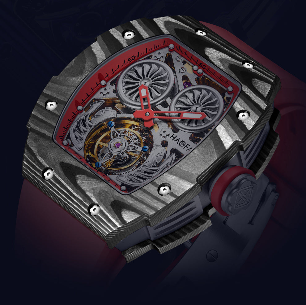 HAOFA Automatic Tourbillon double barrels Movement 72 hours power NTPT(carbon fiber）bezel  Titanium magnesium case 1922