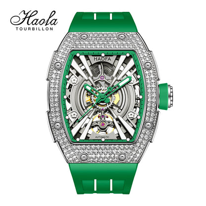 HAOFA Men Automatic Movement Crystal bezel rubber strap 80 hours power 1907S