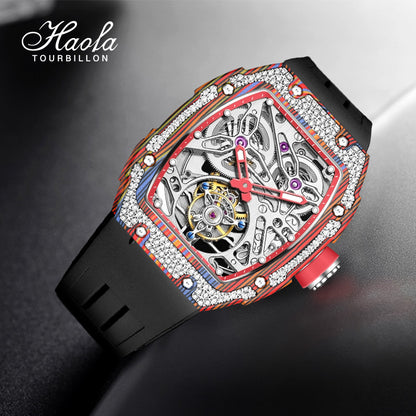 HAOFA Carbon Fiber and Crystal Bezel Automatic Tourbillon Movement 1901-3  Free-sprung  balance