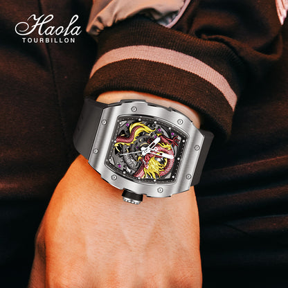 HAOFA 1968A 3D Dragon Automatic 80 Hours Power Stainless Steel 50M Waterproof Sapphire Crystal