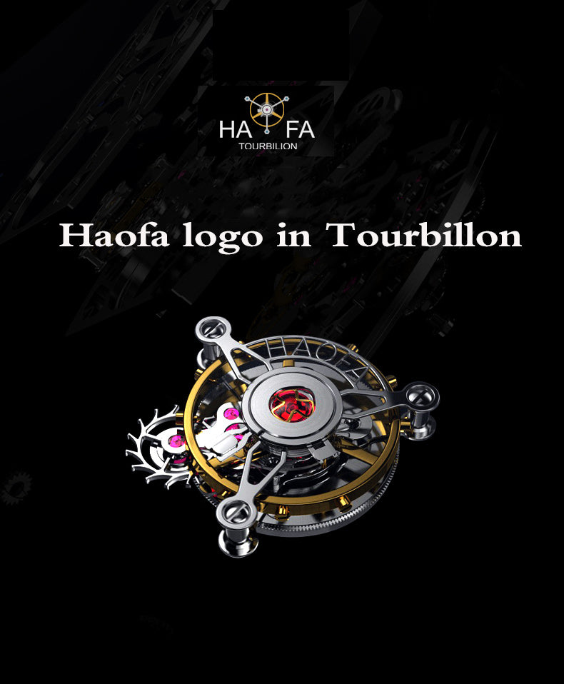 Haofa 1908 Automatic Tourbillon Double Spring 72 Hours power free sprung  balance wheel Wathces rubber strap Sapphire Crystal