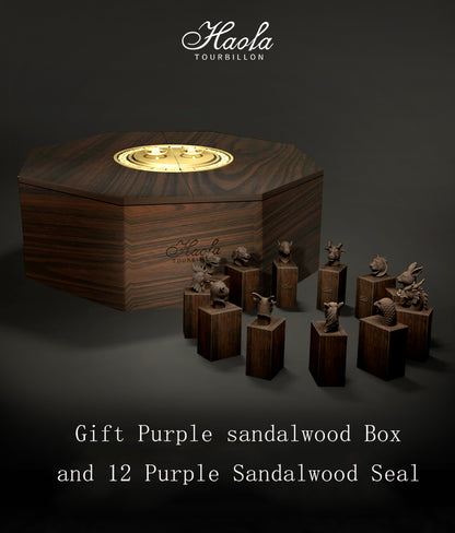 HAOFA Center Tourbillon 3D Zodiac signs Limited 500 pcs 3D Sapphire Crystal Purple Sandalwood seal  Purple Sandalwood Gift Box