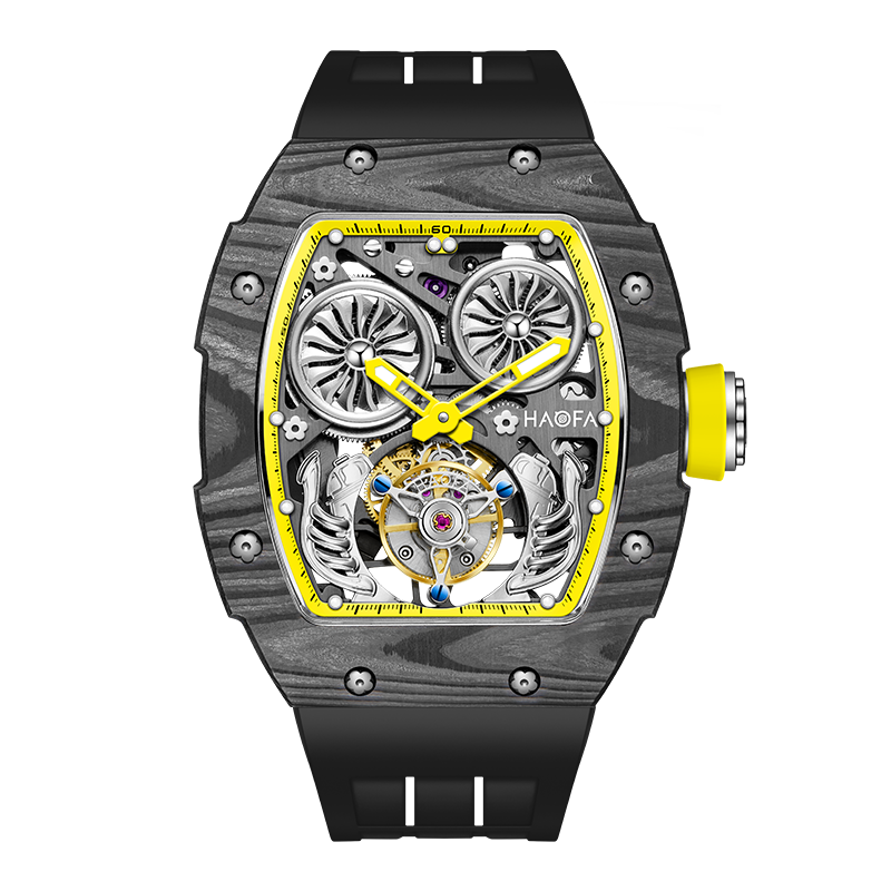 HAOFA Automatic Tourbillon double barrels Movement 72 hours power NTPT(carbon fiber）bezel  Titanium magnesium case 1922