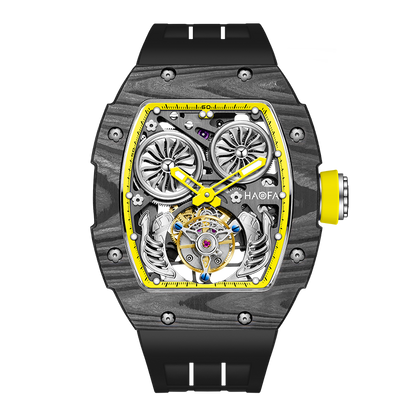 HAOFA Automatic Tourbillon double barrels Movement 72 hours power NTPT(carbon fiber）bezel  Titanium magnesium case 1922