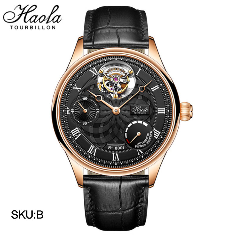 HAOFA 12'clock Power Reserve Display Automatic Tourbillon Watch 8001