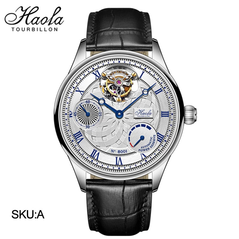 HAOFA 12'clock Power Reserve Display Automatic Tourbillon Watch 8001