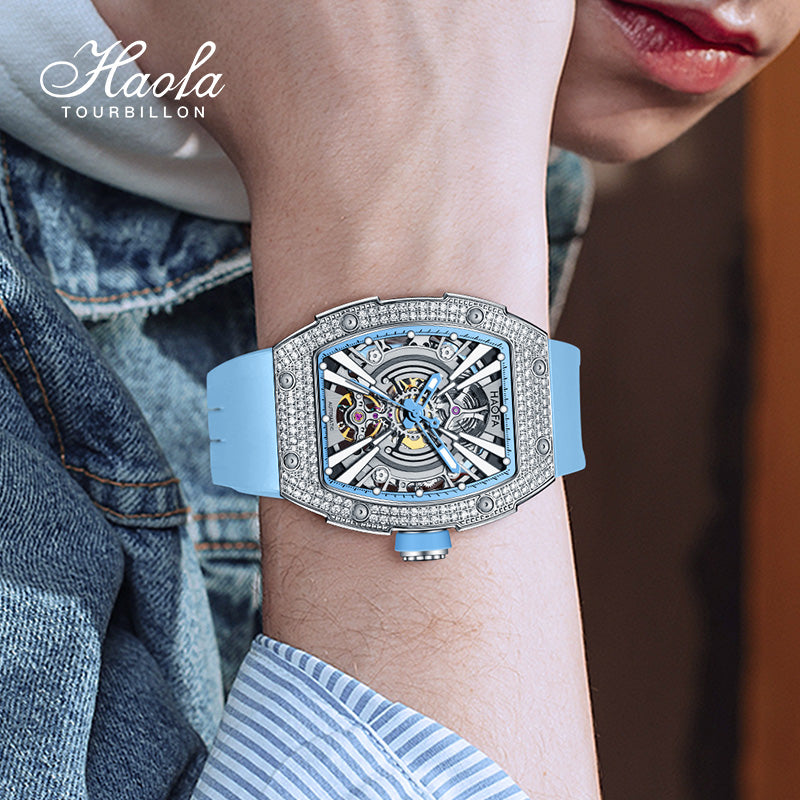 HAOFA Men Automatic Movement Crystal bezel rubber strap 80 hours power 1907S